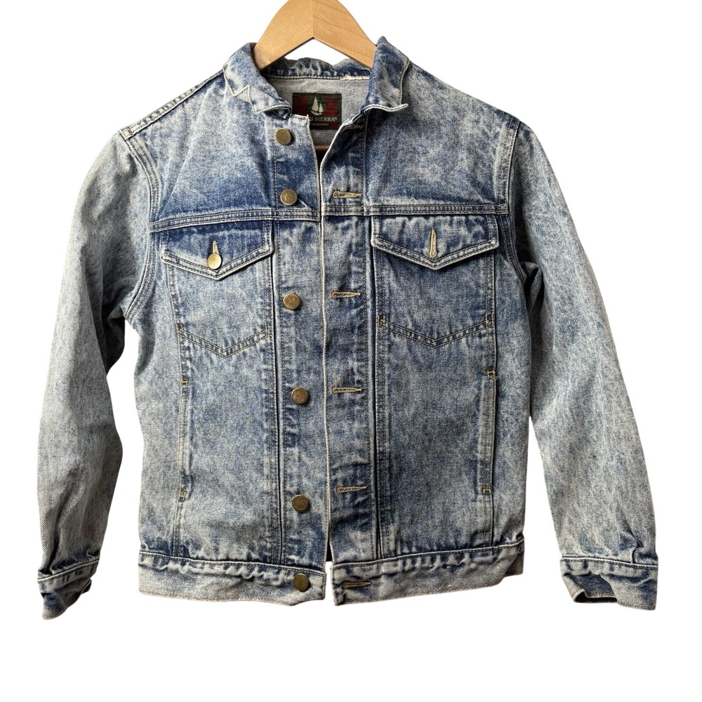 Vtg 90s High Sierra Acid Wash Denim Trucker Jacket Women's S Grunge Western